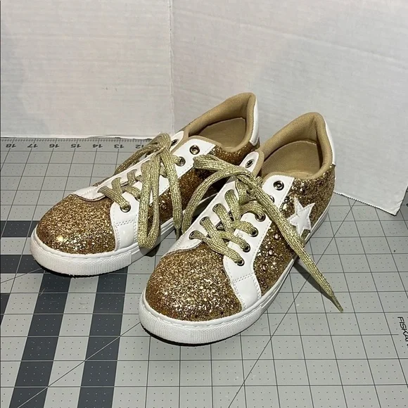 Gold Glitter Women's Sneakers - Picture 1 of 9